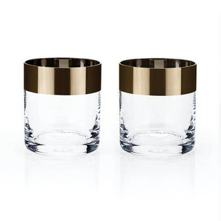 Irving™ Bronze-Rimmed Crystal Lowball Tumblers - Set of 2, mid-century modern design with sleek bronze trim.