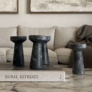 Aleka Decorative Candle Holder, Set/2, Black Marble