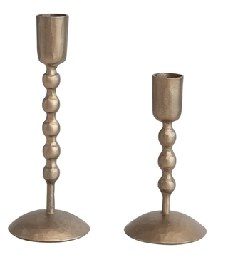 Hand-Forged Iron Taper Holders, Antique Brass Finish, Set of 2