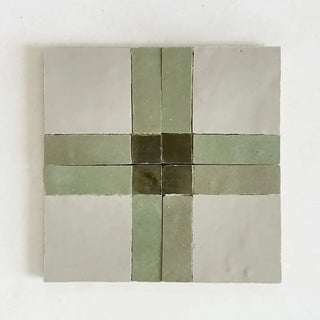 Dark Green, Avocado & Chameleon - Moroccan Zellige Square Mosaic by Tilesofezra