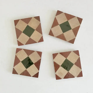 Rust, Dark Green, Clay Zellige 4"x4" by Tilesofezra