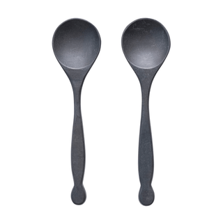 Set of 2 black mango wood salad servers, 10 inches each, perfect for serving salads and side dishes.