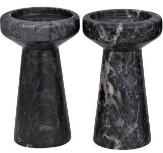 Aleka Decorative Candle Holder, Set/2, Black Marble
