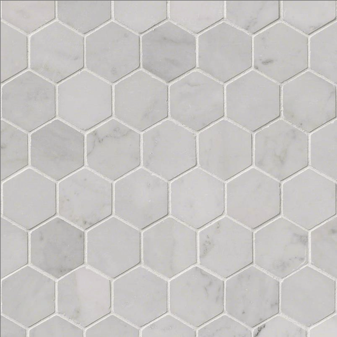 Carrara White 2" Hex Polished