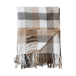 Brushed Cotton Flannel Throw w/ Fringe, Plaid