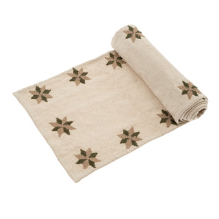 Embroidered Star Table Runner Green