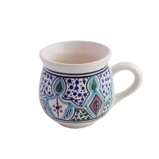 Hand-painted Amira mug with vibrant geometric design, perfect for elevating your coffee or tea experience.