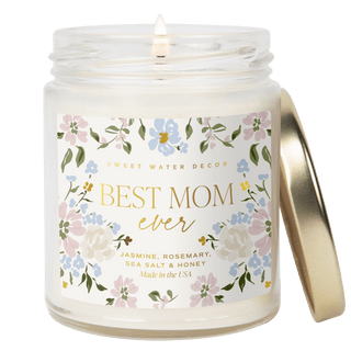 Best Mom Ever Soy Patterned Candle - Clear Jar - 9 oz (Wildflowers and Salt)