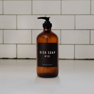16oz Amber Glass Dish Soap Dispenser - Black Label