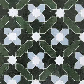 Snow, Blue Grass, Forest & Dark Green - Moroccan Zellige Crosses Mosaic by Tilesofezra
