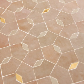 Moroccan Pink, Dust & Oro inserts - Moroccan Zellige Mosaic by Tilesofezra