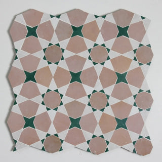 Snow, Moroccan Pink & Forest - Moroccan Zellige Star & Flower Mosaic by Tilesofezra