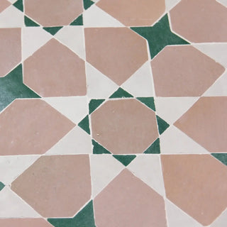 Snow, Moroccan Pink & Forest - Moroccan Zellige Star & Flower Mosaic by Tilesofezra