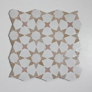 Snow, Moroccan Pink & Latte - Moroccan Zellige Star & Flower Mosaic by Tilesofezra