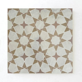 Snow, Moroccan Pink & Latte - Moroccan Zellige Star & Flower Mosaic by Tilesofezra