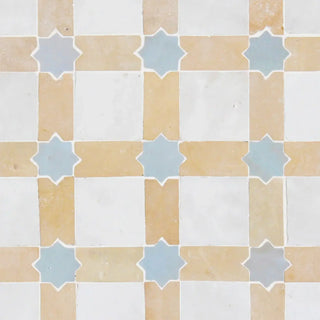 Snow, Clay & Duck Egg Blue - Star & Checkerboard Mosaic 12"x12" by Tilesofezra