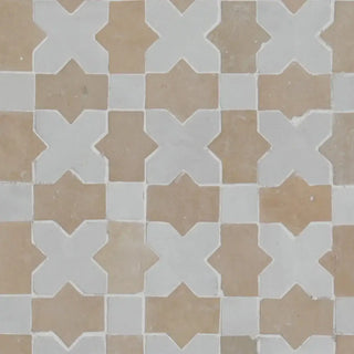 Clay & Snow - Moroccan Zellige Stars & Crosses Mosaic by Tilesofezra