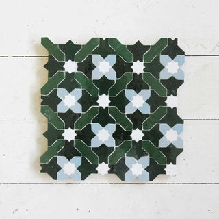 Snow, Blue Grass, Forest & Dark Green - Moroccan Zellige Crosses Mosaic by Tilesofezra