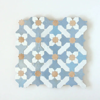 Snow, Clay & Blue Grass - Moroccan Zellige Crosses Mosaic by Tilesofezra