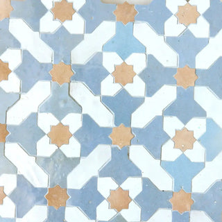 Snow, Clay & Blue Grass - Moroccan Zellige Crosses Mosaic by Tilesofezra