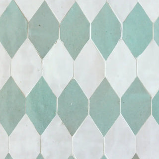 Snow and Moss - Moroccan Zellige Diamond Mosaic by Tilesofezra