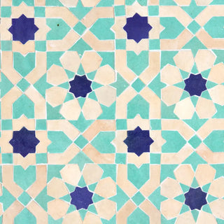 Clay, Poseidon and Cobalt - Moroccan Zellige Flower Mosaic by Tilesofezra