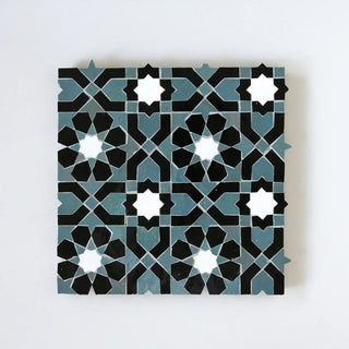 Snow, Black & Peacock - Moroccan Zellige Flower Mosaic by Tilesofezra
