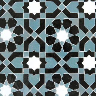 Snow, Black & Peacock - Moroccan Zellige Flower Mosaic by Tilesofezra