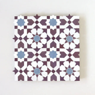 Snow, Blue Grass & Eggplant - Moroccan Zellige Flower Mosaic by Tilesofezra