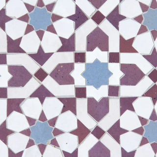 Snow, Blue Grass & Eggplant - Moroccan Zellige Flower Mosaic by Tilesofezra