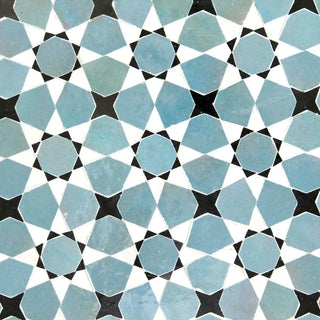 Snow, Black & Peacock - Moroccan Zellige Star & Flower Mosaic by Tilesofezra