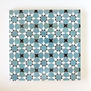 Snow, Black & Peacock - Moroccan Zellige Star & Flower Mosaic by Tilesofezra