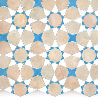 Snow, Clay & Teal - Moroccan Zellige Star & Flower Mosaic by Tilesofezra