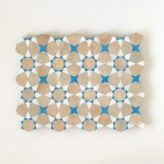 Snow, Clay & Teal - Moroccan Zellige Star & Flower Mosaic by Tilesofezra