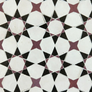 Snow, Black & Eggplant - Moroccan Zellige Star & Flower Mosaic by Tilesofezra