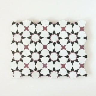 Snow, Black & Eggplant - Moroccan Zellige Star & Flower Mosaic by Tilesofezra