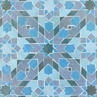 Forest, Teal, Clear Sky & Cool Breeze - Moroccan Zellige Snowflake Mosaic by Tilesofezra