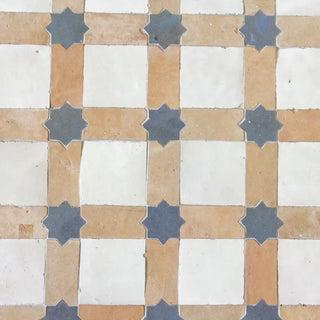 Snow, Clay & Clear Sky - Star & Checkerboard Mosaic 12"x12" by Tilesofezra