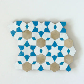 Snow, Clay & Teal - Moroccan Zellige Stars Mosaic by Tilesofezra