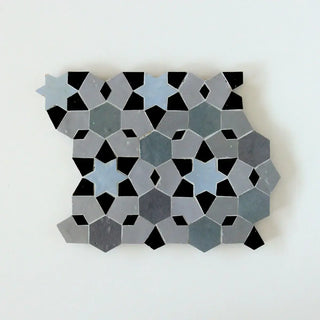 Blue Grass, Powder, Ash Grey & Powder - Moroccan Zellige Stars Mosaic by Tilesofezra