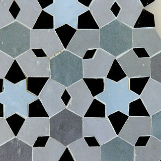 Blue Grass, Powder, Ash Grey & Powder - Moroccan Zellige Stars Mosaic by Tilesofezra