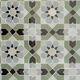 Avocado, Black, Dust, Duck Egg Blue - Moroccan Zellige Flower Mosaic by Tilesofezra