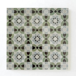 Avocado, Black, Dust, Duck Egg Blue - Moroccan Zellige Flower Mosaic by Tilesofezra