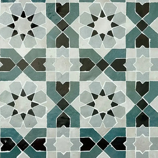 Peacock, Chocolate, Snow, Duck Egg Blue - Moroccan Zellige Flower Mosaic by Tilesofezra