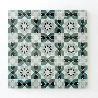 Peacock, Chocolate, Snow, Duck Egg Blue - Moroccan Zellige Flower Mosaic by Tilesofezra