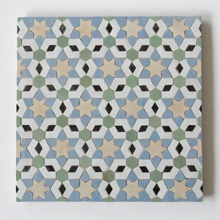 Snow, Clay, Avocado, Blue Grass & Black - Moroccan Zellige Stars Mosaic by Tilesofezra