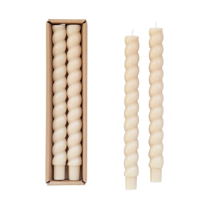 Unscented Twisted Taper Candles in Box, Set of 2 Cream