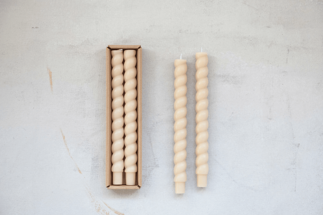 Unscented Twisted Taper Candles in Box, Set of 2 Cream