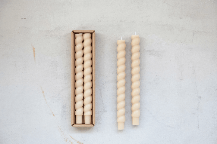 Unscented Twisted Taper Candles in Box, Set of 2 Cream