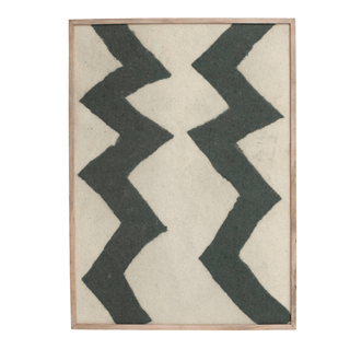 Mango Wood Framed Abstract Wool, Black, White & Natural